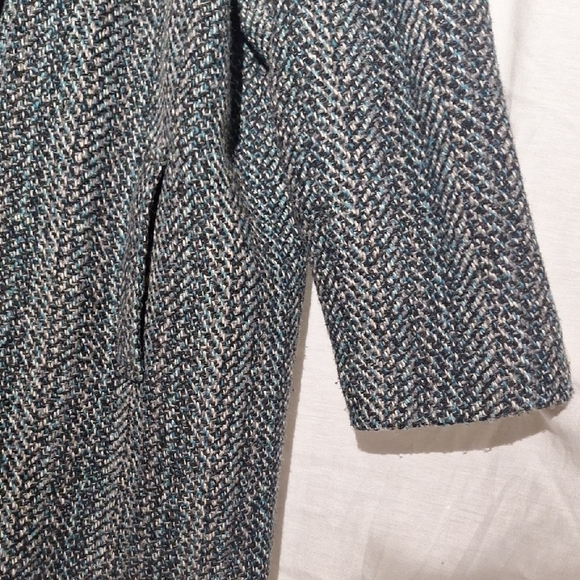 Vintage Wool Herringbone Pea Coat, Double Breasted, Leather Details, Sz 20, NWOT - Picture 8 of 15